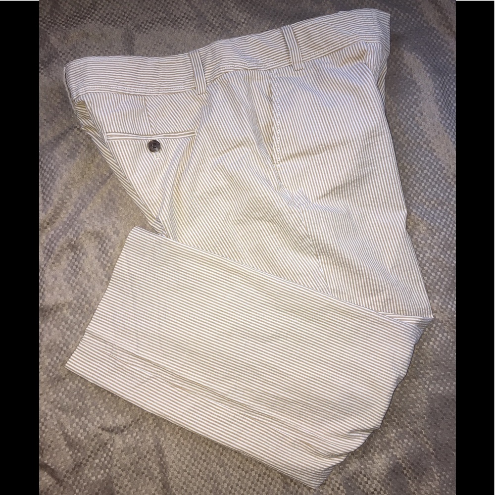 J Crew City Seersucker Cropped Tan&White size 8